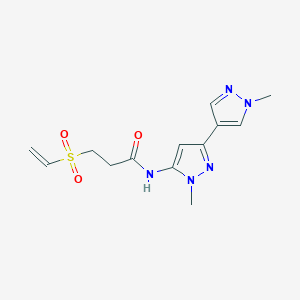 molecular formula C13H17N5O3S B2379233 3-Ethenylsulfonyl-N-[2-methyl-5-(1-methylpyrazol-4-yl)pyrazol-3-yl]propanamide CAS No. 2224458-00-6