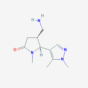 molecular formula C11H18N4O B2379246 (4R,5S)-4-(Aminomethyl)-5-(1,5-dimethylpyrazol-4-yl)-1-methylpyrrolidin-2-one CAS No. 1807919-92-1