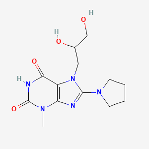 molecular formula C13H19N5O4 B2379249 7-(2,3-二羟丙基)-3-甲基-8-(吡咯烷-1-基)-1H-嘌呤-2,6(3H,7H)-二酮 CAS No. 333752-13-9