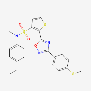 molecular formula C22H21N3O3S3 B2379252 N-(4-ethylphenyl)-N-methyl-2-{3-[4-(methylsulfanyl)phenyl]-1,2,4-oxadiazol-5-yl}thiophene-3-sulfonamide CAS No. 1105224-35-8