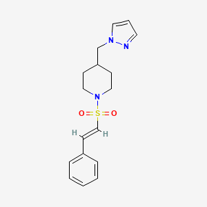 molecular formula C17H21N3O2S B2379253 (E)-4-((1H-吡唑-1-基)甲基)-1-(苯乙烯基磺酰基)哌啶 CAS No. 1396893-18-7
