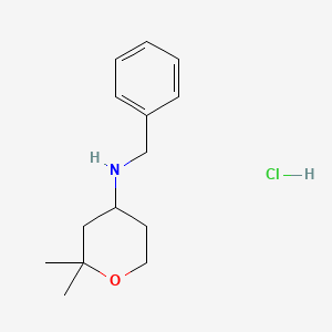 molecular formula C14H22ClNO B2379256 Benzyl-(2,2-dimethyl-tetrahydro-pyran-4-YL)-amine hydrochloride CAS No. 112337-58-3