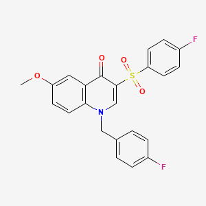 molecular formula C23H17F2NO4S B2379259 1-[(4-氟苯基)甲基]-3-(4-氟苯基)磺酰基-6-甲氧基喹啉-4-酮 CAS No. 866811-16-7