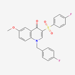 molecular formula C23H17F2NO4S B2379259 3-(4-fluorobenzenesulfonyl)-1-[(4-fluorophenyl)methyl]-6-methoxy-1,4-dihydroquinolin-4-one CAS No. 866811-16-7