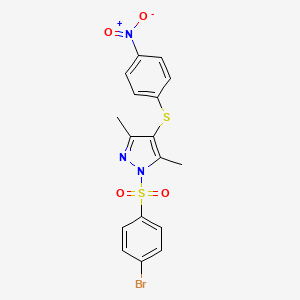 B2379266 1-(4-Bromophenyl)sulfonyl-3,5-dimethyl-4-(4-nitrophenyl)sulfanylpyrazole CAS No. 301156-82-1
