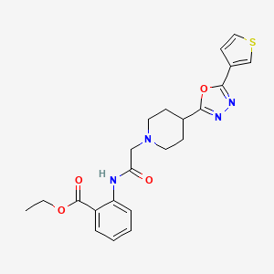 molecular formula C22H24N4O4S B2379273 Ethyl 2-(2-(4-(5-(thiophen-3-yl)-1,3,4-oxadiazol-2-yl)piperidin-1-yl)acetamido)benzoate CAS No. 1448043-95-5
