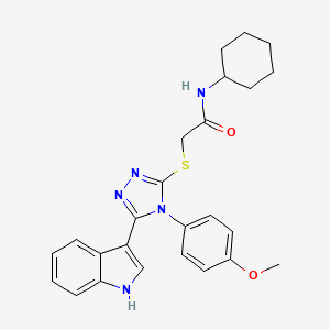 molecular formula C25H27N5O2S B2379278 2-((5-(1H-indol-3-yl)-4-(4-methoxyphenyl)-4H-1,2,4-triazol-3-yl)thio)-N-cyclohexylacetamide CAS No. 946330-01-4