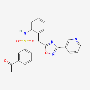 molecular formula C22H18N4O4S B2379281 3-乙酰基-N-(2-((3-(吡啶-3-基)-1,2,4-恶二唑-5-基)甲基)苯基)苯磺酰胺 CAS No. 1796969-89-5