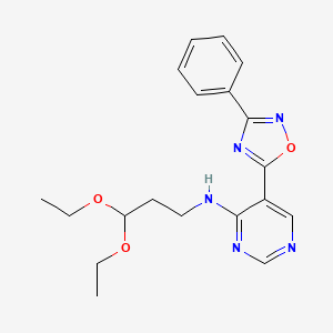 molecular formula C19H23N5O3 B2379298 N-(3,3-二乙氧基丙基)-5-(3-苯基-1,2,4-恶二唑-5-基)嘧啶-4-胺 CAS No. 2034570-49-3