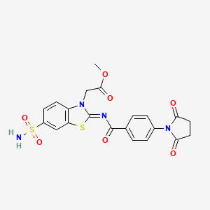 molecular formula C21H18N4O7S2 B2379325 Methyl 2-[2-[4-(2,5-dioxopyrrolidin-1-yl)benzoyl]imino-6-sulfamoyl-1,3-benzothiazol-3-yl]acetate CAS No. 865198-87-4
