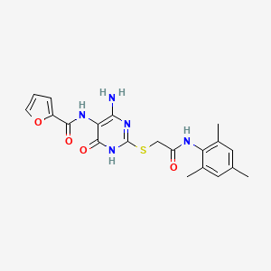 molecular formula C20H21N5O4S B2379326 N-(4-amino-2-((2-(mesitylamino)-2-oxoethyl)thio)-6-oxo-1,6-dihydropyrimidin-5-yl)furan-2-carboxamide CAS No. 868226-05-5