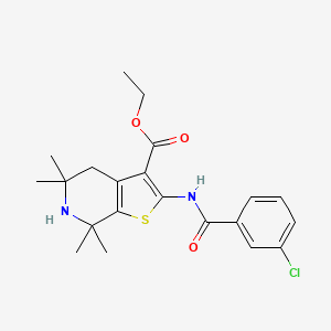 molecular formula C21H25ClN2O3S B2379329 Ethyl 2-(3-chlorobenzamido)-5,5,7,7-tetramethyl-4,5,6,7-tetrahydrothieno[2,3-c]pyridine-3-carboxylate CAS No. 887902-06-9