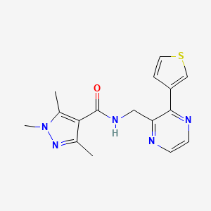 1,3,5-trimethyl-N-((3-(thiophen-3-yl)pyrazin-2-yl)methyl)-1H-pyrazole-4-carboxamide