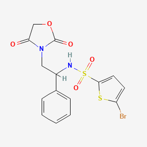 molecular formula C15H13BrN2O5S2 B2379333 5-bromo-N-(2-(2,4-dioxooxazolidin-3-yl)-1-phenylethyl)thiophene-2-sulfonamide CAS No. 2034546-96-6