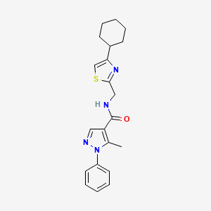 molecular formula C21H24N4OS B2379345 N-((4-cyclohexylthiazol-2-yl)methyl)-5-methyl-1-phenyl-1H-pyrazole-4-carboxamide CAS No. 2034335-25-4