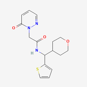 molecular formula C16H19N3O3S B2379352 2-(6-oxopyridazin-1(6H)-yl)-N-((tetrahydro-2H-pyran-4-yl)(thiophen-2-yl)methyl)acetamide CAS No. 2320209-19-4
