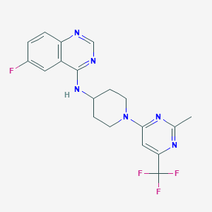 molecular formula C19H18F4N6 B2379372 6-氟-N-(1-(2-甲基-6-(三氟甲基)嘧啶-4-基)哌啶-4-基)喹唑啉-4-胺 CAS No. 2034225-92-6