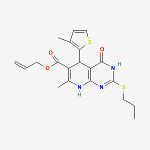 molecular formula C20H23N3O3S2 B2379382 Allyl 7-methyl-5-(3-methylthiophen-2-yl)-4-oxo-2-(propylthio)-3,4,5,8-tetrahydropyrido[2,3-d]pyrimidine-6-carboxylate CAS No. 878625-11-7