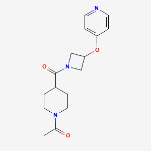 molecular formula C16H21N3O3 B2379384 1-[4-(3-Pyridin-4-yloxyazetidine-1-carbonyl)piperidin-1-yl]ethanone CAS No. 2415563-22-1