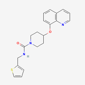 molecular formula C20H21N3O2S B2379389 4-(quinolin-8-yloxy)-N-(thiophen-2-ylmethyl)piperidine-1-carboxamide CAS No. 2034277-67-1