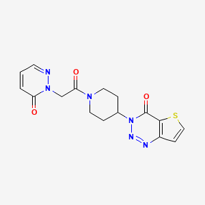 molecular formula C16H16N6O3S B2379396 3-(1-(2-(6-oxopyridazin-1(6H)-yl)acetyl)piperidin-4-yl)thieno[3,2-d][1,2,3]triazin-4(3H)-one CAS No. 2034381-08-1