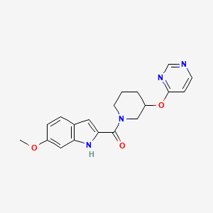 molecular formula C19H20N4O3 B2379412 (6-methoxy-1H-indol-2-yl)(3-(pyrimidin-4-yloxy)piperidin-1-yl)methanone CAS No. 2034332-52-8