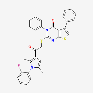 2-[2-[1-(2-Fluorophenyl)-2,5-dimethylpyrrol-3-yl]-2-oxoethyl]sulfanyl-3,5-diphenylthieno[2,3-d]pyrimidin-4-one