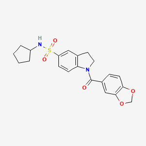molecular formula C21H22N2O5S B2379421 1-(benzo[d][1,3]dioxole-5-carbonyl)-N-cyclopentylindoline-5-sulfonamide CAS No. 919019-83-3