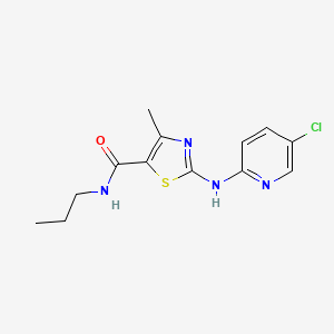 molecular formula C13H15ClN4OS B2379423 2-[(5-chloropyridin-2-yl)amino]-4-methyl-N-propyl-1,3-thiazole-5-carboxamide CAS No. 1340999-87-2