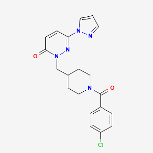 molecular formula C20H20ClN5O2 B2379436 2-[[1-(4-Chlorobenzoyl)piperidin-4-yl]methyl]-6-pyrazol-1-ylpyridazin-3-one CAS No. 2380071-19-0