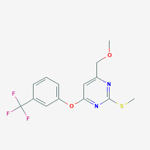 molecular formula C14H13F3N2O2S B2379446 4-(Methoxymethyl)-2-(methylsulfanyl)-6-[3-(trifluoromethyl)phenoxy]pyrimidine CAS No. 338747-98-1