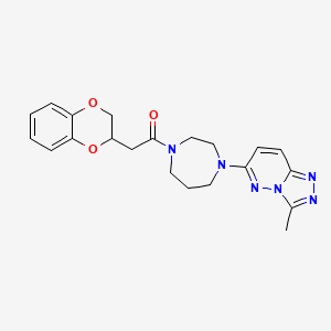 molecular formula C21H24N6O3 B2379450 2-(2,3-Dihydro-1,4-benzodioxin-3-yl)-1-[4-(3-methyl-[1,2,4]triazolo[4,3-b]pyridazin-6-yl)-1,4-diazepan-1-yl]ethanone CAS No. 2380185-43-1
