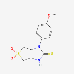molecular formula C12H14N2O3S2 B2379472 2-巯基-1-(4-甲氧基苯基)-3a,4,6,6a-四氢-1H-噻吩并[3,4-d]咪唑 5,5-二氧化物 CAS No. 862485-29-8