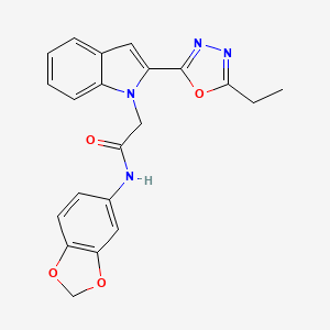 molecular formula C21H18N4O4 B2379487 N-(benzo[d][1,3]dioxol-5-yl)-2-(2-(5-ethyl-1,3,4-oxadiazol-2-yl)-1H-indol-1-yl)acetamide CAS No. 941880-21-3