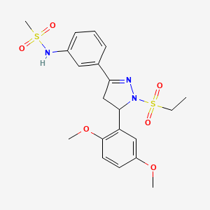 molecular formula C20H25N3O6S2 B2379488 N-(3-(5-(2,5-二甲氧基苯基)-1-(乙磺酰基)-4,5-二氢-1H-吡唑-3-基)苯基)甲磺酰胺 CAS No. 852141-90-3