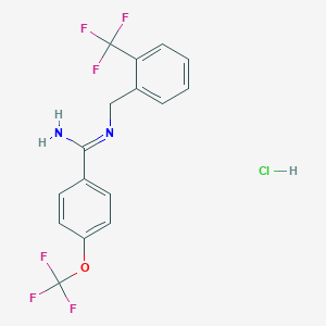 molecular formula C16H13ClF6N2O B2379514 4-(trifluoromethoxy)-N'-{[2-(trifluoromethyl)phenyl]methyl}benzene-1-carboximidamide hydrochloride CAS No. 546114-56-1