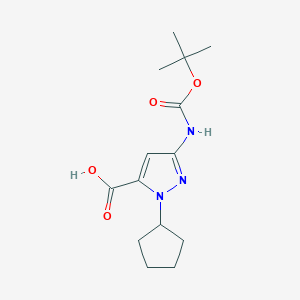 molecular formula C14H21N3O4 B2379516 2-Cyclopentyl-5-[(2-methylpropan-2-yl)oxycarbonylamino]pyrazole-3-carboxylic acid CAS No. 2248322-52-1