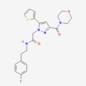 molecular formula C22H23FN4O3S B2379517 N-(4-fluorophenethyl)-2-(3-(morpholine-4-carbonyl)-5-(thiophen-2-yl)-1H-pyrazol-1-yl)acetamide CAS No. 1171073-65-6