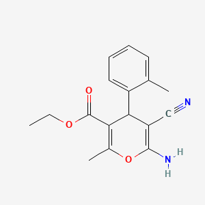 molecular formula C17H18N2O3 B2379519 ethyl 6-amino-5-cyano-2-methyl-4-(2-methylphenyl)-4H-pyran-3-carboxylate CAS No. 72568-51-5