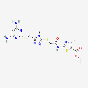 ethyl 2-(2-((5-(((4,6-diaminopyrimidin-2-yl)thio)methyl)-4-methyl-4H-1,2,4-triazol-3-yl)thio)acetamido)-4-methylthiazole-5-carboxylate