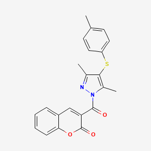 molecular formula C22H18N2O3S B2379536 3-[3,5-二甲基-4-(4-甲基苯基)硫代吡唑-1-羰基]色满-2-酮 CAS No. 1001785-65-4