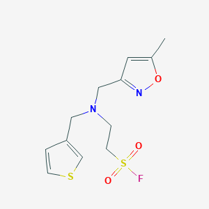 molecular formula C12H15FN2O3S2 B2379559 2-[(5-Methyl-1,2-oxazol-3-yl)methyl-(thiophen-3-ylmethyl)amino]ethanesulfonyl fluoride CAS No. 2411223-98-6