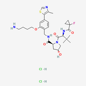 molecular formula C30H44Cl2FN5O5S B2379568 (2S,4R)-N-[[2-(4-Aminobutoxy)-4-(4-methyl-1,3-thiazol-5-yl)phenyl]methyl]-1-[(2S)-2-[(1-fluorocyclopropanecarbonyl)amino]-3,3-dimethylbutanoyl]-4-hydroxypyrrolidine-2-carboxamide;dihydrochloride CAS No. 2564467-03-2
