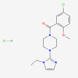 molecular formula C17H22Cl2N4O2 B2379573 (5-氯-2-甲氧基苯基)(4-(1-乙基-1H-咪唑-2-基)哌嗪-1-基)甲酮盐酸盐 CAS No. 1189902-10-0