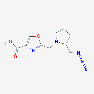molecular formula C10H13N5O3 B2379578 2-[[2-(Azidomethyl)pyrrolidin-1-yl]methyl]-1,3-oxazole-4-carboxylic acid CAS No. 2224294-84-0