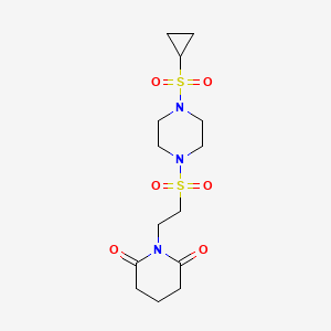 molecular formula C14H23N3O6S2 B2379582 1-(2-((4-(Cyclopropylsulfonyl)piperazin-1-yl)sulfonyl)ethyl)piperidine-2,6-dione CAS No. 1226431-83-9