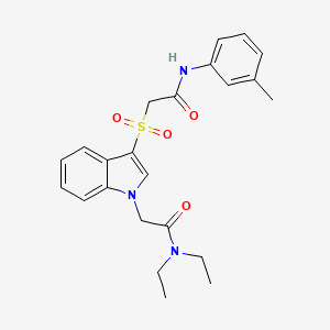 molecular formula C23H27N3O4S B2379585 N,N-二乙基-2-(3-((2-氧代-2-(间甲苯胺)乙基)磺酰基)-1H-吲哚-1-基)乙酰胺 CAS No. 878055-75-5