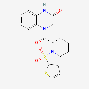 molecular formula C18H19N3O4S2 B2379586 4-(1-(thiophen-2-ylsulfonyl)piperidine-2-carbonyl)-3,4-dihydroquinoxalin-2(1H)-one CAS No. 1048381-54-9