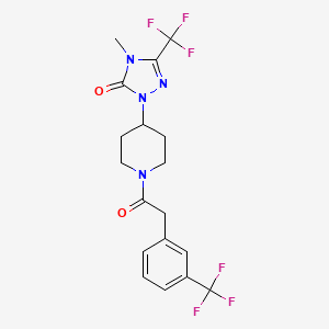 molecular formula C18H18F6N4O2 B2379604 4-methyl-3-(trifluoromethyl)-1-(1-(2-(3-(trifluoromethyl)phenyl)acetyl)piperidin-4-yl)-1H-1,2,4-triazol-5(4H)-one CAS No. 2034329-75-2