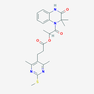 1-(2,2-Dimethyl-3-oxo-1,2,3,4-tetrahydroquinoxalin-1-yl)-1-oxopropan-2-yl 3-[4,6-dimethyl-2-(methylsulfanyl)pyrimidin-5-yl]propanoate